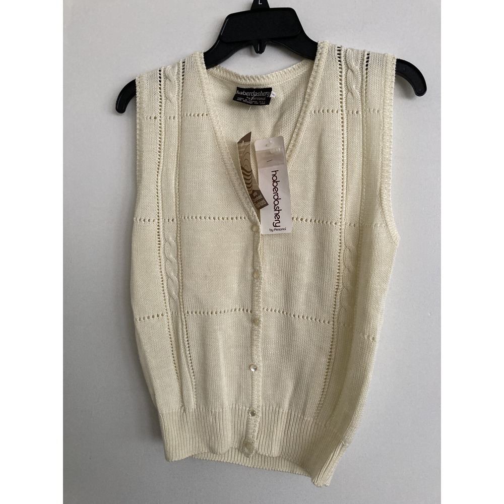 Haberdashery Womens Sweater Vest Cream Small Cardigan Button Front #301